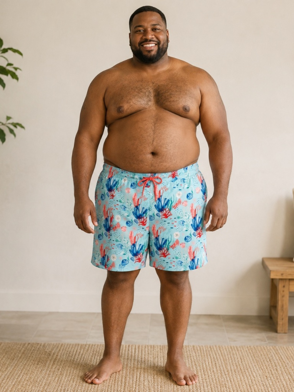 Caribbean Men’s Swim Trunks Size 2XB Coral Reef Print 6” Inseam